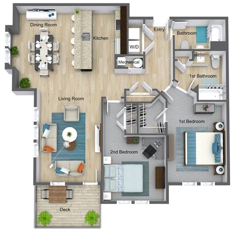 Floor plan for 2 beds, 2 baths, 1220 sqft